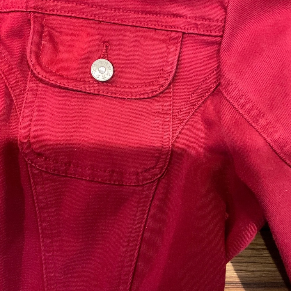 Women’s Denim Jacket Jean Jacket Red Small A.M.I. Spring Summer Fall classy! - Picture 2 of 3